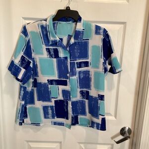 Blue and White Geometric Print Shirt